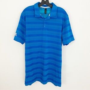 Adidas Men's Bright Blue Striped Mesh Athletic Polo Golf Short Sleeve Shirt